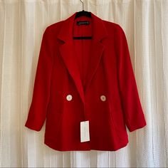 Nwt Zara Oversize Red Blazer Size S, In A Stunning Scarlet Red. An On Trend Oversize Blazer With White Buttons, Perfect For The Holidays Or For Work! Chic Red Oversized Outerwear, Zara Red Blazer For Fall, Oversized Red Outerwear For Spring, Red Oversized Outerwear For Spring, Chic Red Zara Outerwear, Red Spring Blazer With Button Closure, Red Blazer With Button Closure For Spring, Zara Red Formal Outerwear, Zara Red Blazer For Spring