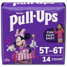 a box of pull ups for girls with minnie mouse on the front and music notes on the back