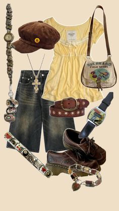 2010 Inspired Outfits, Funky Belt Outfit, Summer Eclectic Outfits, Funky Summer Outfits, Funky Outfits Aesthetic, Outfit Niche, Indie Outfit Ideas, 2013 Outfits, Europe Trip Outfits