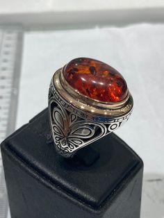 Excellent workmanship product made of 925 sterling silver Luxury Amber Sterling Silver Rings, Classic Round Signet Ring With Stone Setting, Classic Stamped 925 Silver Ring, Classic Rings With Round Stone Stamped 925, Amber Stone, Men's Ring, Stackable Rings, Favorite Jewelry, Amber