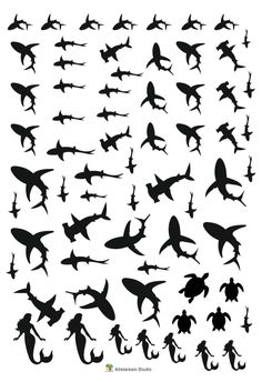 silhouettes of sharks and sea creatures are shown in the shape of an animal's head