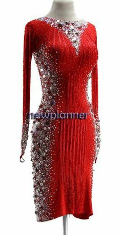 a red dress with silver sequins on it