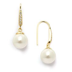 PRICES MAY VARY. LUXURY STYLE: Clean Lines and Understated Elegance Define Our Classic Pearl Drop Earrings, French Wires With Pave CZ Accents, Beautiful Soft Ivory Cream Pearls (10mm) 3/8" Diameter, Lightweight All-Day Comfort, Measures 1 1/8" h, Sophisticated Elegance for Everyday or Understated Bridal Style PERFECT SIZE: Genuine 14K Gold Plating and Lustrous Simulated-Based Organic Shell Pearls for Look of Fine Jewelry QUALITY DESIGN: Top Quality Cubic Zirconia for Diamond-like Brilliance MADE Pearl Drop Earrings Bridal, French Wire Earrings, Gold Earrings Wedding, Ivory Pearl, French Wire, Vintage Pearls, Wire Earrings, Bridesmaid Jewelry, Pearl Drop Earrings