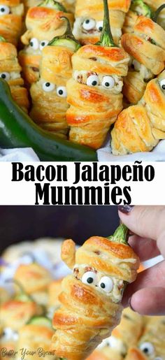 bacon jalapeno mummies with googly eyes are the perfect appetizer for halloween