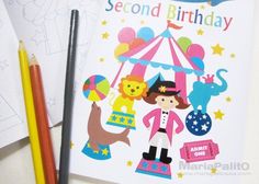 the birthday card is next to two pencils and some colored paper with pictures on it