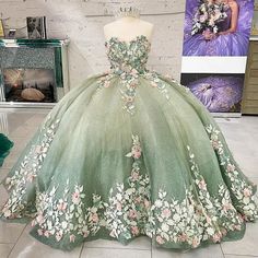 Light Green Quinceanera Dresses Sweet 16 Pageant 3D Floral Beaded Prom Ball Gown | eBay Enchanted Forest Gown, Light Green Quinceanera Dresses, Tiana Quince, Green Quince Dress, Ball Gown Sweet 16, Quinceanera Theme, Green Ball Gown, Green Quinceanera Dresses