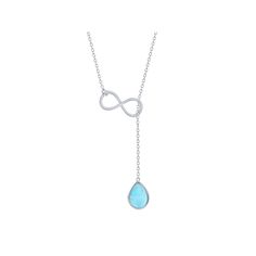 "Finish off your look with a pop of color in this sterling silver larimar infinity lariat necklace. Finish off your look with a pop of color in this sterling silver larimar infinity lariat necklace.  Chain length: 16 in. + 2-in. extender Chain type: cable Nickel free Metal: sterling silver Finish: polished Packaging: boxedSTONE DETAILS Stone type: larimar Total weight: 1 ct. Shape: pear Setting: bezel Gemstones may have been treated to enhance their appearance. Special care may be required. Plea Blue Sterling Silver Lariat Necklace Gift, Blue Sterling Silver Lariat Necklace, Elegant Blue Sterling Silver Lariat Necklace, Lariat Necklace, Necklace Chain, Chain Lengths, Chain Length, Pear, Color Pop