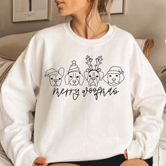 Made To Order Sizes S-3xl Available Made On A Port And Company Or Gildan Crewneck Sweatshirt Unisex Sizing Christmas Crewneck Sweatshirt, Dog Mom Tee, White Crewneck Sweatshirt, Dog Mom Sweatshirt, White Crewneck, Dog Sweatshirt, Dog Christmas