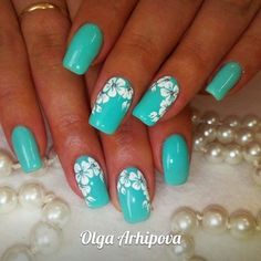 Turquoise Nails, Flower Nail Designs, Best Nail Art Designs, Flower Nail Art, Beautiful Nail Designs, Pedicures