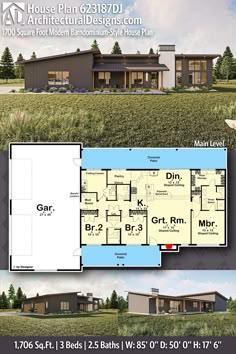 the floor plan for this modern house is very large and has lots of space to put in