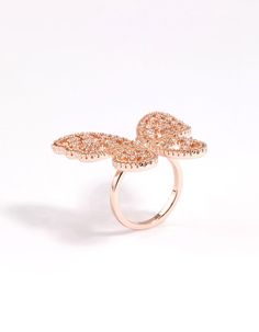 Discover our collection of signature cubic zirconia rings at Lovisa — perfect for making a subtle statement in your stack. Explore our wide range of stacking and stand-out rings and add a hint of glamour to your look. | Lovisa Rose Gold Statement Butterfly Ring, Size: Small/Medium Zirconia Rings, Butterfly Ring, Cubic Zirconia Rings, Favorite Rings, Cocktail Rings, Ring Necklace, Cubic Zirconia, Ring Size, Product Launch