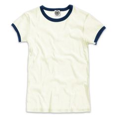 Go-To Women's Ringer T-Shirt in Cream Blue Cotton Tops With Contrast Trim, Blue Cotton Top With Contrast Trim, Classic Navy Tops With Contrast Trim, Navy Classic Tops With Contrast Trim, Navy Cotton Tops With Contrast Collar, Retro Short Sleeve Tops With Contrast Trim, White Sporty T-shirt With Contrast Trim, Classic Short Sleeve T-shirt With Contrast Trim, Sporty White T-shirt With Contrast Trim