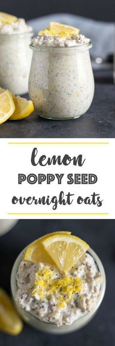 lemon poppy seed overnight oatmeal in a glass bowl