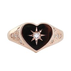 14kt gold and diamond vintage Heart Starburst signet ring * total diamond weight: .15ct Mystic Jewelry, Luna Skye, Heart Shaped Ring, Signet Rings, Jewelry Lookbook, Vintage Heart, Jewelry Inspo, Dream Jewelry, Magpie