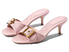 Coach Margot Sandal, Pink Kitten Heels, Coach Heels, Buckle Heels, Pretty Heels, Canvas Sandals, Slip On Heels, Funny Wedding Photos