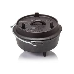 the cast iron dutch oven is shown on a white background