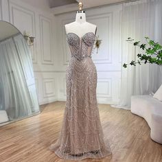 Nude Strapless Mermaid Luxury Evening Dress - Beaded Arabic Design for Women's Wedding Party Elegant Champagne Mermaid Dress With Sweep Train, Elegant Champagne Gown With Mermaid Hem, Champagne Mermaid Dress With Fitted Bodice, Sparkling Mermaid Dress For Wedding And Prom Season, Elegant Champagne Mermaid Dress With Fitted Bodice, Elegant Evening Wedding Dress With Mermaid Hem, Champagne Floor-length Mermaid Dress With Fitted Bodice, Elegant Sparkling Gown With Fitted Bodice, Elegant Gown With Sparkling Fitted Bodice