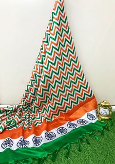 Khadi Silk Indian Flag Tri Color Dupatta Zig Zag Lehriya Dupatta. With Chakra Border.  Carry this dupatta with pride with any of your favorite outfits be it salwar kameez, jeans top, or kurti Palazzo pant and  top, with long dress. Carry like a dupatta, wrap or Stole. Please note the we offer expediate shipping, that only speeds up the shipping time, our processing time will not be effected. Green Cotton Traditional Wear For Summer, Green Traditional Wear For Summer Festive Occasions, Green Traditional Wear For Festive Summer Occasions, Festive Green Block Print Sets, Orange Block Print Dupatta For Festivals, Green Cotton Set For Festivals, Green Cotton Sets For Festivals, Multicolor Dupatta With Pallu For Summer, Green Block Print Traditional Wear For Diwali