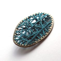 Sewn Pin Brooch in Sterling Silver and Embroidery Thread Turquoise Cyan Window Frame Picture, Bright Turquoise, Fiber Jewelry, Design Jewelry, Traditional Jewelry, Contemporary Jewelry, String Art, Wooden Jewelry, Heart Jewelry