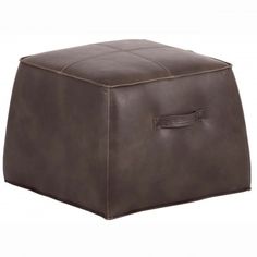 a square leather ottoman with zippers on the sides and an inner compartment for storage