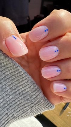 Colbolt Blue, Pink Tip Nails, Biab Nails, Dot Nail Designs, Minimal Nails Art, Builder Gel Nails, Dot Nail Art, Nude Nail Designs