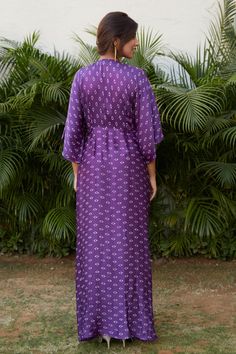 Buy Purple Modal Satin Embroidery V Neck Bandhani Print Cowl Dress For Women by Ruchira Nangalia Online at Aza Fashions. Festive Bollywood V-neck Maxi Dress, Traditional V-neck Dress With Digital Print, Bollywood Saree Dress With Digital Print, Fitted Dress With Digital Print For Diwali, Navratri Silk Dress With Digital Print, Fitted Digital Print Dress For Diwali, Festive Printed Dresses With Kimono Sleeves, Festive Printed Dress With Kimono Sleeves, Fitted Bandhani Print Dress