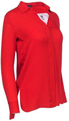 Red Long Sleeve Blouse, Red Long Sleeve Blouse For Office, Red Stretch Long Sleeve Shirt, Red Long Sleeve Office Top, Red Long Sleeve Top For Office, Red Stretch Top For Work, Red Stretch Tops For Work, Red Stretch Top For Workwear, Silk Chiffon Blouse