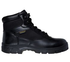 Stay vigilant in comfort and rugged style wearing Skechers Work : Wascana - Benen WP Tactical. This waterproof tactical boot features a smooth leather and durable mesh fabric upper with a cushioned Skechers Memory Foam insole. | Skechers Men's Work Relaxed Fit: Wascana - Benen WP Tactical Boots | Wide Width | Electrical Hazard (EH) safe design tested ASTM-F2892 | HydroGuard waterproof seam-sealed design | Relaxed Fit design for roomy fit at toe and forefoot | Skechers Memory Foam cushioned comfo Rugged Leather Waterproof Boots With Shock Resistance, Leather Waterproof Boots For Protection, Leather Tactical Boots For Outdoor Work, Functional Leather Combat Boots With Abrasion Resistance, Impact Resistant Leather Tactical Boots, Tactical Leather Boots With Impact Resistance, Combat Style Leather Waterproof Slip-resistant Boots, Tactical Leather Hiking Boots With Slip Resistance, Combat Style Gore-tex Work Boots