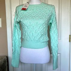 Zara Mint Green Sweater Size S Brand New With Tags Mint Green Sweater, Crochet Bell Sleeve, Oversized Grey Sweater, Faux Fur Sweater, Elegant Sweater, Fur Sweater, Henley Sweater, Ribbed Turtleneck Sweater, Zara Sweater