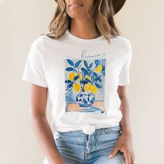 Italian Lemon Summer Limone T-Shirt Suit Accessories, Clothing Labels, Fun Ideas, Summer Essentials, Blue Shirt, Summer Shorts, Hat Hairstyles, Toddler Outfits, Fashion Clothes Women