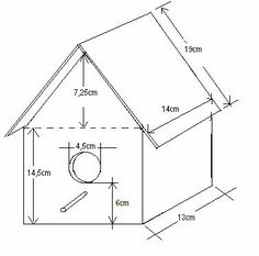 a bird house with measurements for the roof