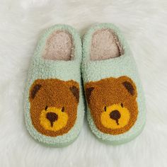 Crafted With Care, These Slippers Feature A Delightful Teddy Bear Print That Adds A Touch Of Cuteness To Your Cozy Indoor Moments. Made From Ultra-Soft Plush Material, They Provide A Gentle, Soothing Feel To Your Feet, Making Them Your Perfect Companions For Relaxation And Lounging. Whether You're Unwinding At Home, Catching Up On Laundry, Or Taking A Break From Work, These Slippers Are The Ultimate Cozy Choice. Details: Type: Slippers Pattern Type: Printed Teddy Bear Color: Gum Leaf Toe: Round Teady Bear Slippers, Teddy Bear Print, Faux Fur Top, Bear Slippers, Plush Slippers, Holiday Apparel, Slide Slippers, Slippers Pattern, Leaf Coloring