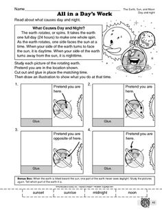 the worksheet for all in a day's work with pictures and text