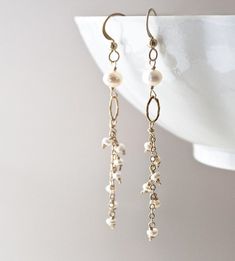 Long Pearl Earrings, Bridal Earrings, Wedding Earrings, Pearl Drop Earrings Unique Wedding Earrings, Gold Pearl Drop Earrings, Wedding Jewelry Gold, Modern Pearl Earrings, Long Bridal Earrings, Schmuck Gold, Blue Opal Earrings, Pearl Drop Earrings Gold, Long Pearl Earrings