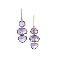 Nicole Landaw Triple Rose Cut Amethyst Earrings | Quadrum Gallery Yellow Gold Earrings, Clear Mind, Amethyst Earrings, Yellow Gold Earring, Gold Design, Rose Cut, Gemstone Necklace, Gemstone Earrings, Precious Stones