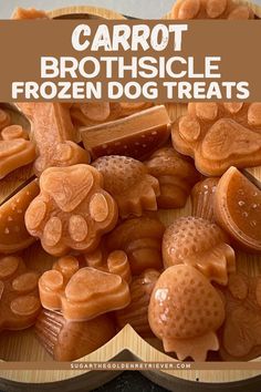 carrots and dog treats on a plate with the words carrot brothsice frozen dog treats