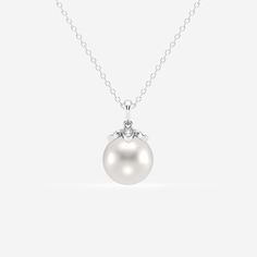 Lustrous and elegant, this classic pearl pendant is a must-have for any gem lover's jewelry collection. Style it alone to create a beautifully minimal look, or use it to add texture and luster to a dainty layered look. The gentle gleam will add instant sophistication to your outfit! Elegant Sterling Silver Pearl Necklace With Pear Shape, Classic White Gold Pearl Necklace In Pear Shape, Elegant Pear-shaped White Gold Necklace, Classic Akoya Pearl Necklace With Brilliant Cut, Elegant White Gold Pearl Necklace For Formal Events, Elegant Formal Pearl Pendant Necklace, White Gold Pearl Charm Necklace, White Brilliant Cut Pearl Necklace Classic Style, Formal Pearl Necklace With Round Pendant