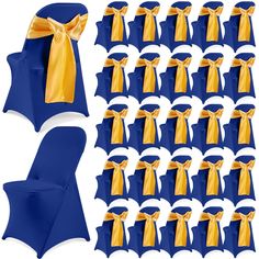 PRICES MAY VARY. What You Get: you will get 25 pieces of satin chair bow sashes and 25 pieces of stretch folding chair covers, sufficient quantity can meet your wedding decoration and replacement needs; The romantic gold chair sash matches with elegant royal blue chair covers, and they will make your simple chairs more elegant, bringing you nice visual effect Quality Material: these covers for chair are made of 90% polyester and 10% spandex, strong and reliable, not easy to scratch or tear; The Royal Blue And Gold Table Decorations, Royal Blue Black And Silver Decorations, Royal Blue And Gold Wedding Theme, Royal Blue Quince Theme, Royal Blue Quinceanera Theme, Royal Blue And Gold Quinceanera, Ghanian Wedding, Royal Blue Chair, Royal Blue Color Scheme