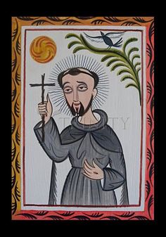 St. Francis of Assisi - Holy Card by Br. Arturo Olivas St Francis Of Assisi, Catholic Images, Francis Of Assisi, Artwork Display, Wall Frame, St Francis, Wood Plaques, Giclée Print, Black Walls