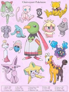 an image of pokemon characters and their names