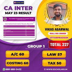 the poster for ca inter result, which is being displayed in front of a purple background