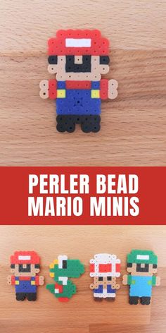 the perler bead mario minis are on display