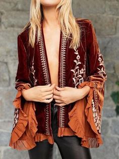 Bohemian Style Kimono, Pagoda Sleeve, Bohemian Schick, Velvet Top Long Sleeve, Velvet Cardigan, Look Boho Chic, Mode Kimono, Paisley Park, Estilo Hippie