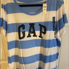 Gap Blue And White Stripped T-Shirt Size 2xl, But Runs Small Nwt Gap Striped Cotton Tops, Striped Cotton Gap Tops, Casual Striped Tops From Gap, Casual Striped Tops By Gap, Casual Striped Gap Tops, Gap White Graphic Print T-shirt, White Gap T-shirt With Graphic Print, Spring Striped Gap Tops, Striped Spring Tops From Gap