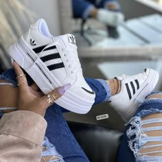 Cute Tennis Shoes For Women Adidas, Adidas Shoes Women Platform, Adidas Platform Sneakers For Sports, Adidas Sporty Platform Sneakers For Spring, Adidas Casual High-top Platform Sneakers, Girly Shoes Sneakers, Kawaii Shoes, Trendy Shoes Sneakers