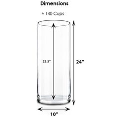 a tall glass filled with water and measurements