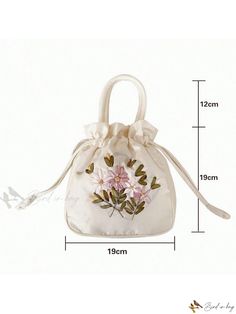 Bird in Bag - Premium Floral Embroidered Womens Tote Bag for Elegant Decoration White Rectangular Bags With Machine Embroidery, White Rectangular Bag With Machine Embroidery, Spring Travel Embroidered Canvas Bag, Embroidered Cream Shoulder Bag For Summer, Embroidered Rectangular Bucket Bag For Travel, Spring Embroidered Handheld Shoulder Bag, Spring Handheld Embroidered Shoulder Bag, Embroidered Beige Bucket Bag, Handheld Embroidered Shoulder Bag For Spring