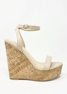 Amora Wedge - Women’s Wedge Platform Sandals in Nude. Fall in love with the Amora Nude Women's Wedge. With its smooth and minimalist leather straps on a cork platform wedge, the Amora nude wedge radiates mad vacay vibes, inspiring you to sit back, relax, and let your shoes do the talking. Romantic, feminine, and assured—if you slip into the Amora nude wedge for a lovely evening out, be prepared to get struck by cupid’s arrow! The Amora, a women's nude wedge features toe and ankle straps with a s Chic Open Toe Cork Wedge Sandals, Chic Cork Wedge Sandals With Open Toe, Chic Cork Wedge Sandals For Spring, Cork Wedge Heels With Platform, Chic Cork Heels For Spring, Cork Wedge Sandals With Heel Strap, Platform Cork Wedge Heels, Cork Platform Wedge Heels, Beige Wedge Sandals With Cork-bed Midsoles