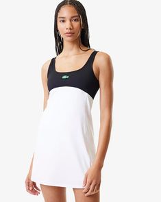 Tennis dress | Lacoste | Active wear Sporty Scoop Neck Summer Dress, Sporty Fitted Scoop Neck Dress, Sporty Stretch Dress With Scoop Neck, Sporty Fitted Dress With Scoop Neck, Sporty Scoop Neck Workout Dress, White Athleisure Dress, White Scoop Neck Dress For The Beach, White Scoop Neck Beach Dress, Lacoste Dress