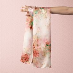 "Custom Printed Silk Scarf with Vintage Roses art for your special occasion. Available in pure Silk, Chiffon or Satin Charmeuse fabric Art is \"Vintage Roses Soft Pinks\" with delicate painted Roses on beige pink background with splashes of color accents. Original Art by Claire Bull LONG SCARVES: 10\" x 45 inches (25 x 114 cm) Almost Four Feet Long Neck Scarf, Purse Accent, Hair Wrap or 16\" x 72 inches (41 x 183 cm) Six Feet Long Shoulder Wrap, Neck Scarf or Head Cover A beautiful luxurious Gift with positive art by Claire Bull Lightweight Fashion Scarf, great for dressing up any outfit, tucking into a blouse or wearing to cover your head for hair loss, keep your hair away, or for an elegant evening out. Pair with jeans, a little jacket and a simple top to brighten any outfit. Design may Scarf Purse, Bull Art, Roses Art, Silk Neck Scarf, Charmeuse Fabric, Habotai Silk, Painted Roses, Scarf Hair, Satin Scarf